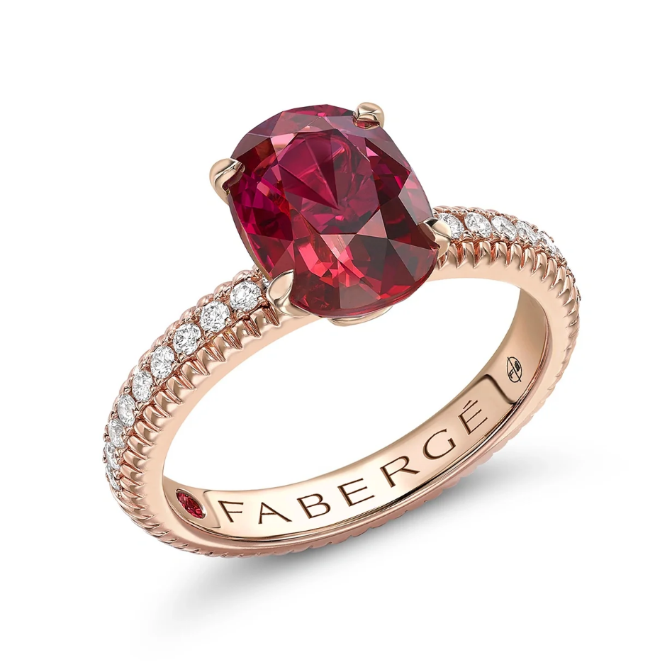 Fluted Ruby Ring with Diamond Shoulders