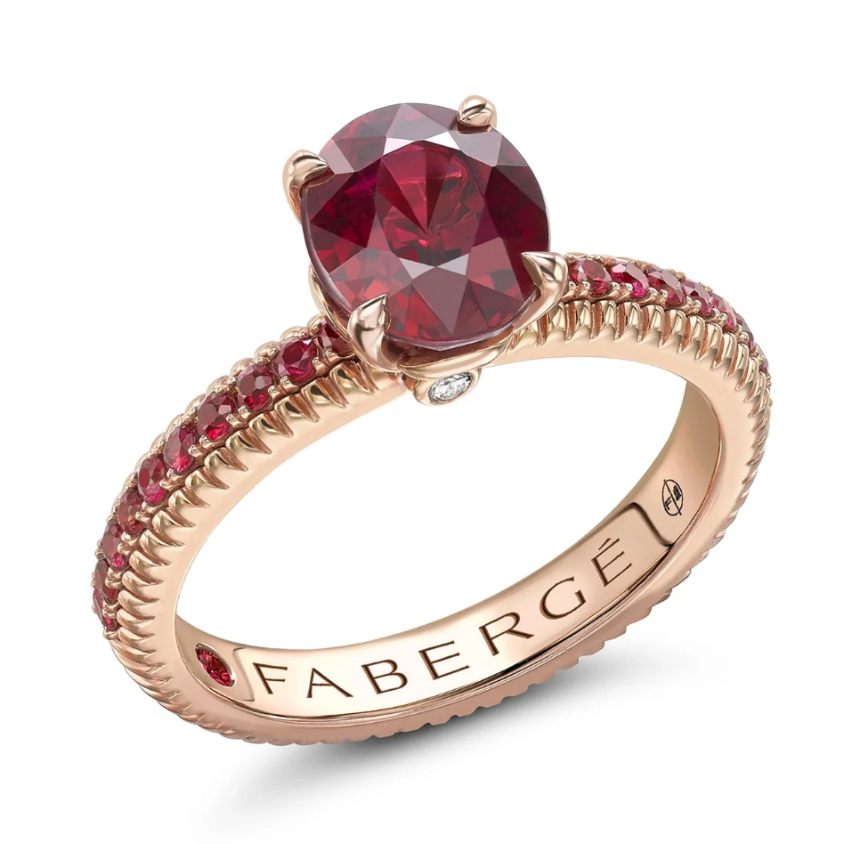 Fluted Ruby Ring with Ruby Shoulders