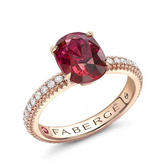 Fluted Ruby Ring with Diamond Shoulders